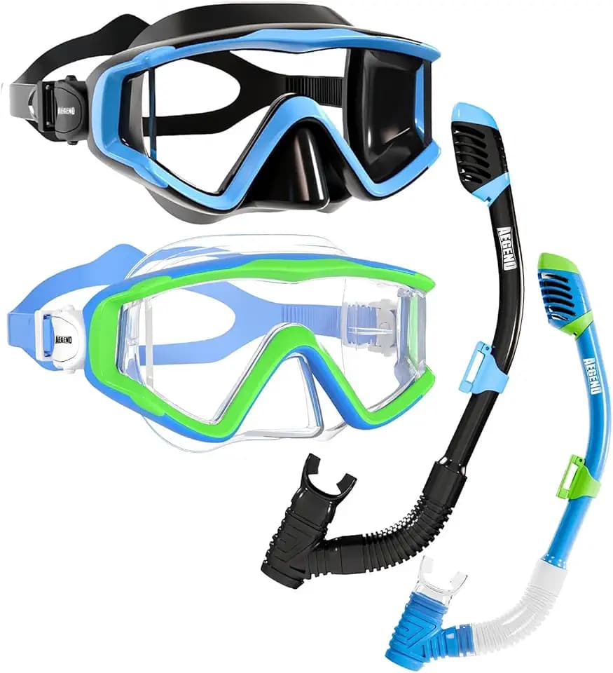Aegend Snorkeling Gear for Adult Kid - Anti-Fog Mask with Top Dry Valve