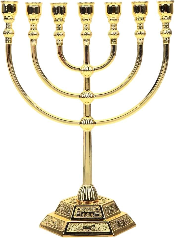Homoyoyo Menorah 7 Branch: Traditional Jewish Menorah, Jerusalem Temple Candle Holder Traditional Jewish Big for Home Decor, Prayer, and Festive Celebrations Chanukah(Gold)