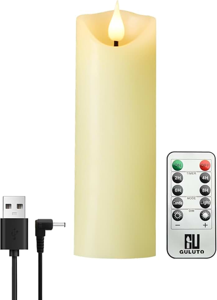 Rechargeable Flameless Candles, Flickering Battery Operated LED Candles, Ivory Real Wax Candle with Remote and Timer, 3D Wick Pillar Candle for Home Fireplace, Party Decoration 2" x 5"