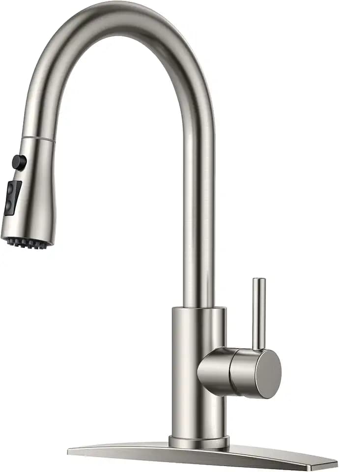 FORIOUS Kitchen Faucets, Pull Down Sprayer, Stainless Steel, Brushed Nickel