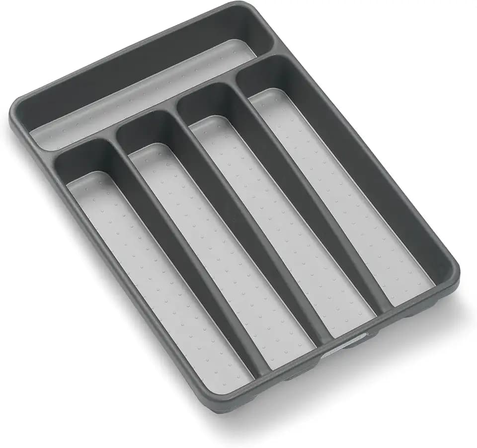 madesmart Classic 5 Compartment Compact Silverware Tray, Granite