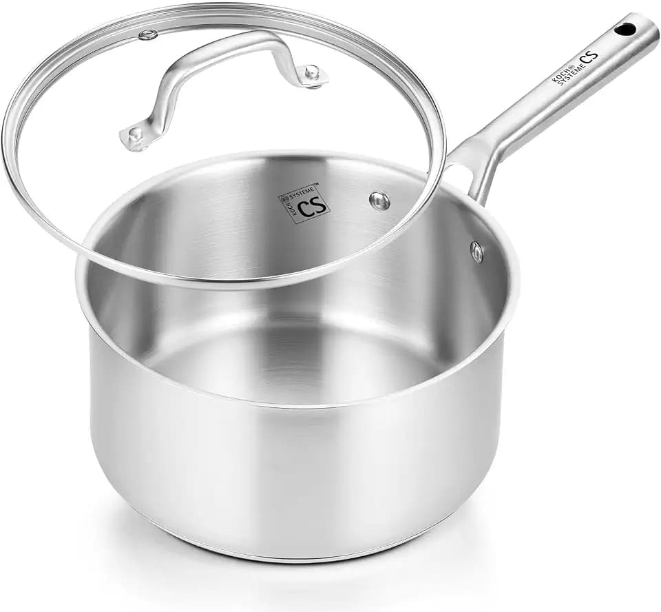 KOCH SYSTEME CS 4QT Stainless Steel Saucepan with Lid, Large Sauce Pan