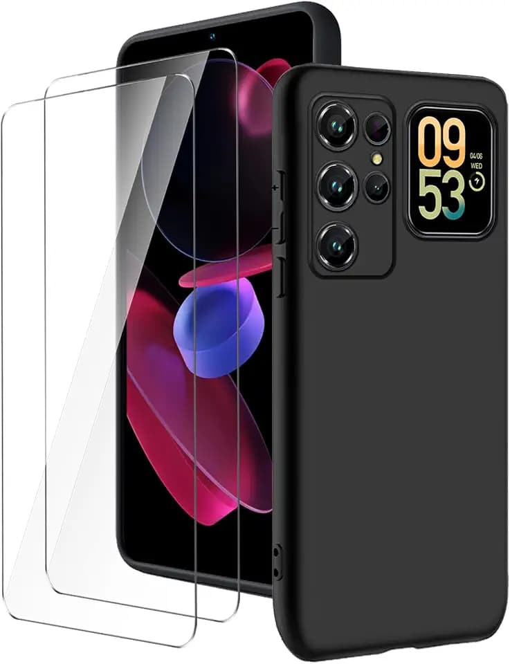 Hülle für Oukitel C62/Oukitel C62 Pro(6.88") Schwarz Handyhülle + 2 Stück Gehärtetes Glas Schutzfolie, Case Weich Silikon TPU Schutzhülle Cover