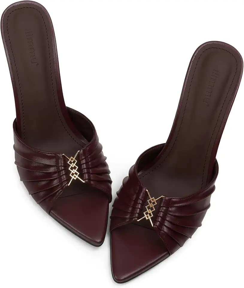 iiimmu 3.5 IN Stiletto Mules Heels with Gold Accents