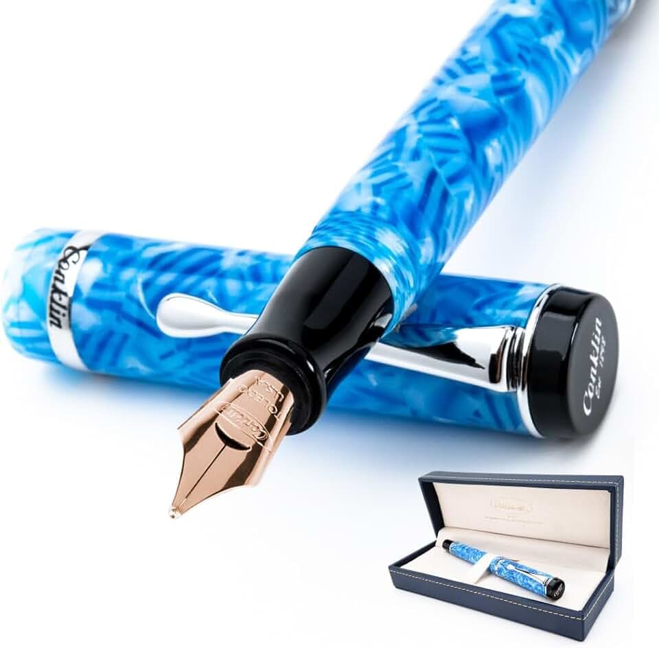 Conklin Duragraph Fountain Pen Ice Blue - 14K Omniflex Solid Gold Nib - Cool Blue Elegance & Superior Writing Performance - Ideal for Professionals