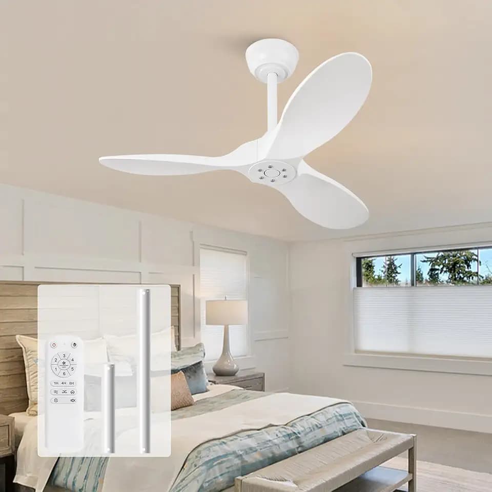 KBZZ 36 Inch White Ceiling Fan without Light,6 Speeds,Reversible Silent DC motor,3 ABS Blades,Modern Ceiling Fan No Light,Ceiling Fan with Remote for Indoor Outdoor Farmhouse Bedroom Patio Office