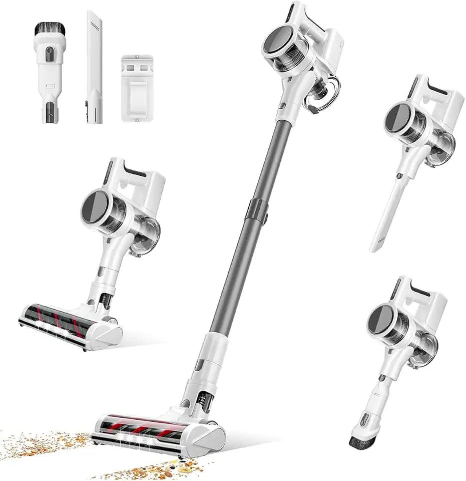 Comvtu Cordless Vacuums, 80,000PRM Powerful Motor Vacuum Cleaner and 2200mAH Rechargeable Battery up to 35 Mins Worktime, 2 Adjustable Modes, Detachable Parts, Wireless Stick Vacuum (Cloud White)