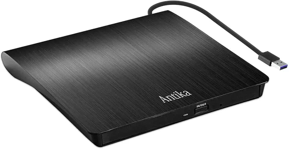 Antika Externes DVD Laufwerk CD DVD Brenner USB 3.0 Rewriter Writer Reader DVD/CD +/-RW CD Laufwerk für Laptop Desktop mit Mac/OS/XP/Linux/Win11/Win10/Win8 (USB3.0) (Black USB3.0)