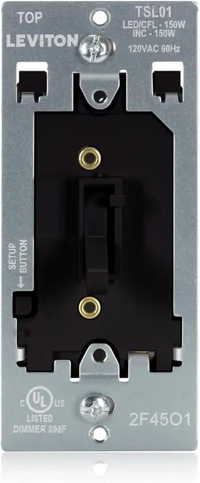 Leviton Toggle Slide LED Advanced Dimmer Switch for 150W Dimmable LED, Halogen and Incandescent Bulbs and Fixtures, TSL01-10E, Black