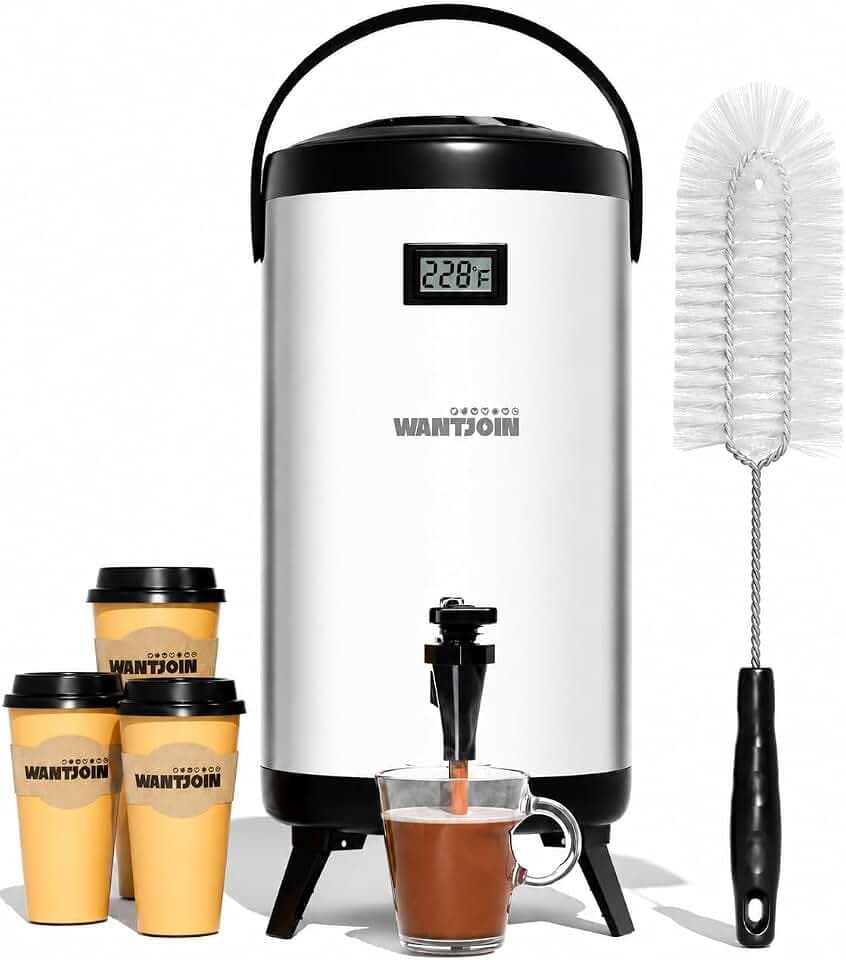 WantJoin Insulated Beverage Dispenser-75 Cup Hot&Cold water Urn for Catering-Stainless Steel Premium 12 L/3.2 Gallon Hot Drink Dispenser with Spigot for Coffee & Hot tea,Cold Milk,Water,Juice(Silver)