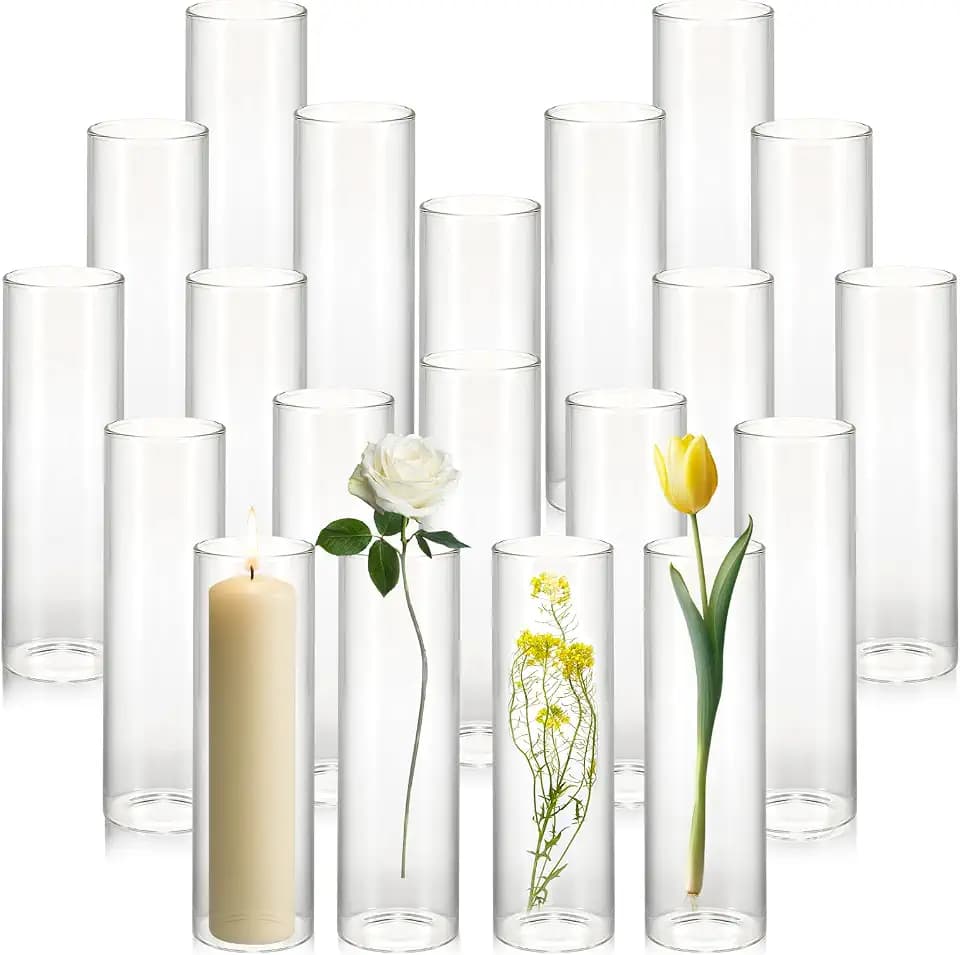 20 Pack Small 5.9" Tall x 1.8" Diameter Clear Glass Cylinder Vases (20)