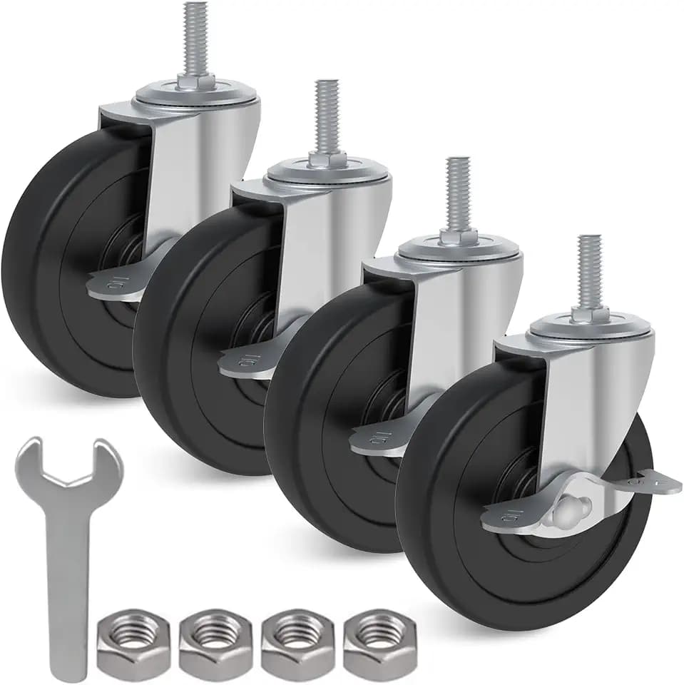 AAGUT 4 Inch Threaded Stem Casters 3/8"-16x1, Rubber Caster Wheels 4 Pack
