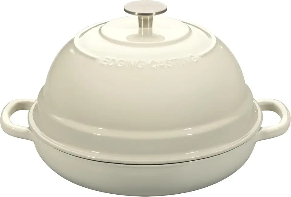 EDGING CASTING Enameled Cast Iron Dutch Oven Pot with Lid, Round Bread Oven for Homemade Sourdough Bread Baking, 6 Quart, White