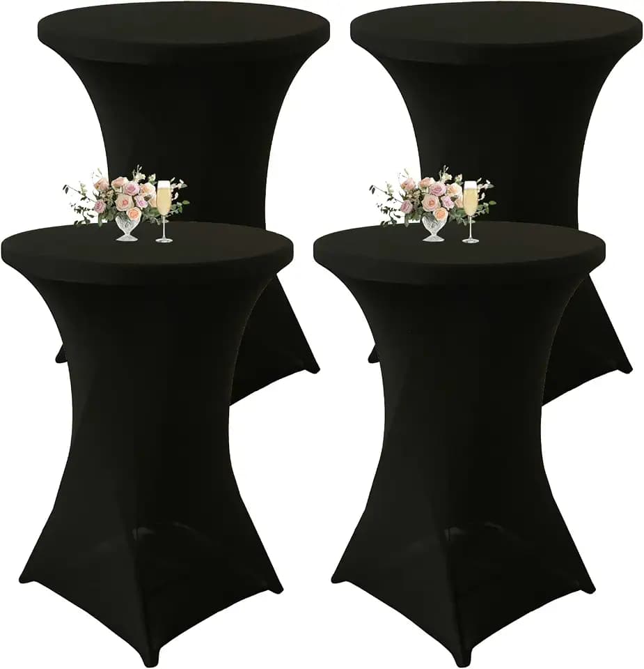 4Pack Black Cocktail Table Covers 32x43Inch High Top Table Covers