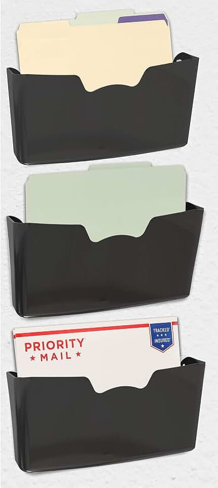 Simple Houseware Single Pocket Wall Mount for Hanging File Holder, 3 Packs, Black