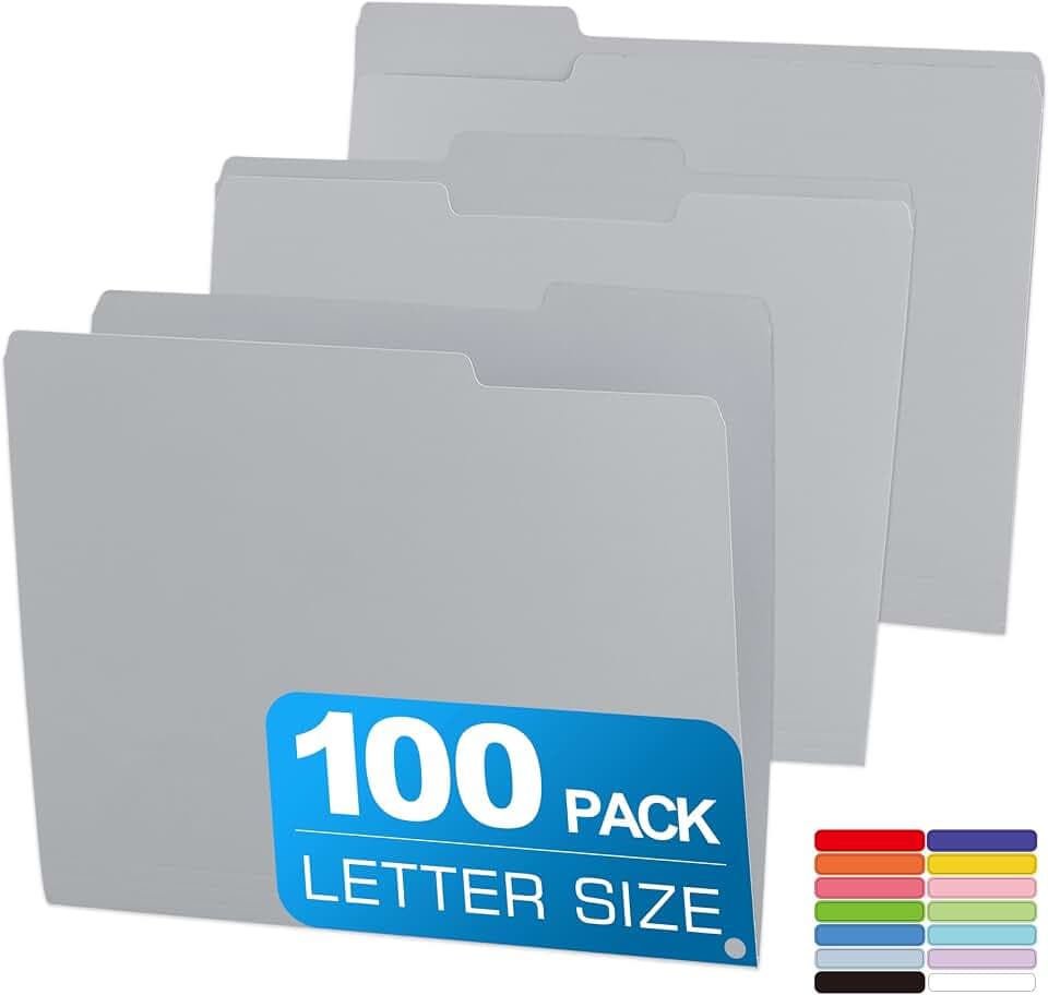 100 Packs Colored File Folders,Grey File Folders,Two Tone Color File Folder 8.5 x 11 Inch,1/3 Cut Tabs Letter Size,Manila File Folders for Office,School and Home,Organization
