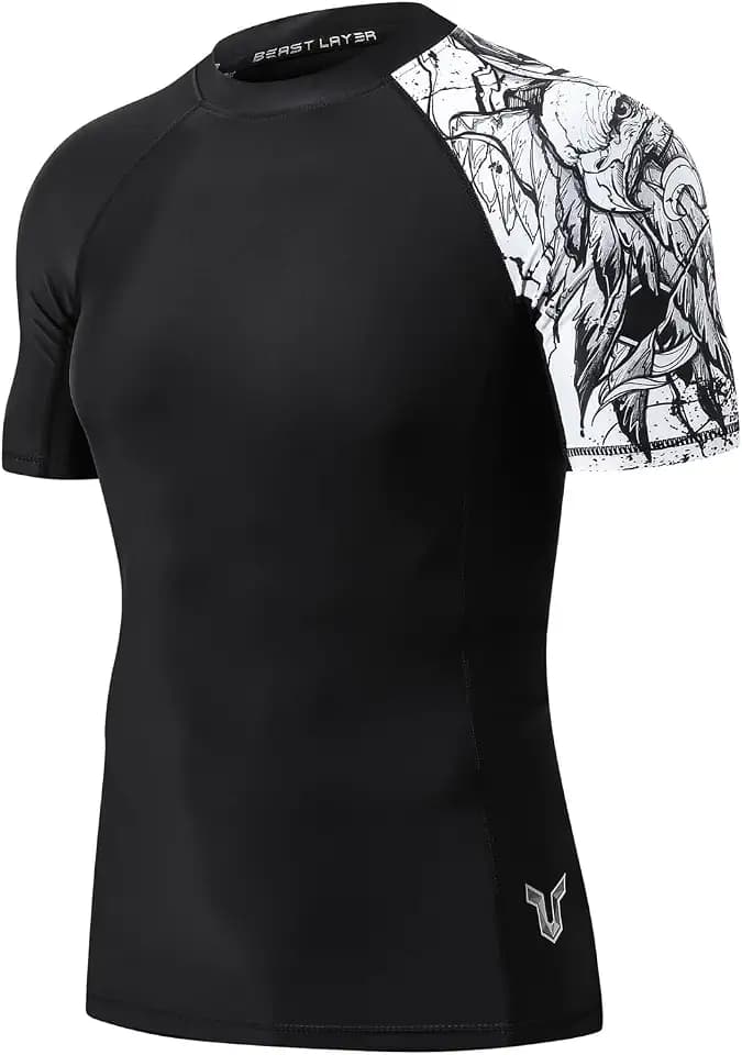 HUGE SPORTS Rash Guard for Men Short Sleeve Swim Shirt