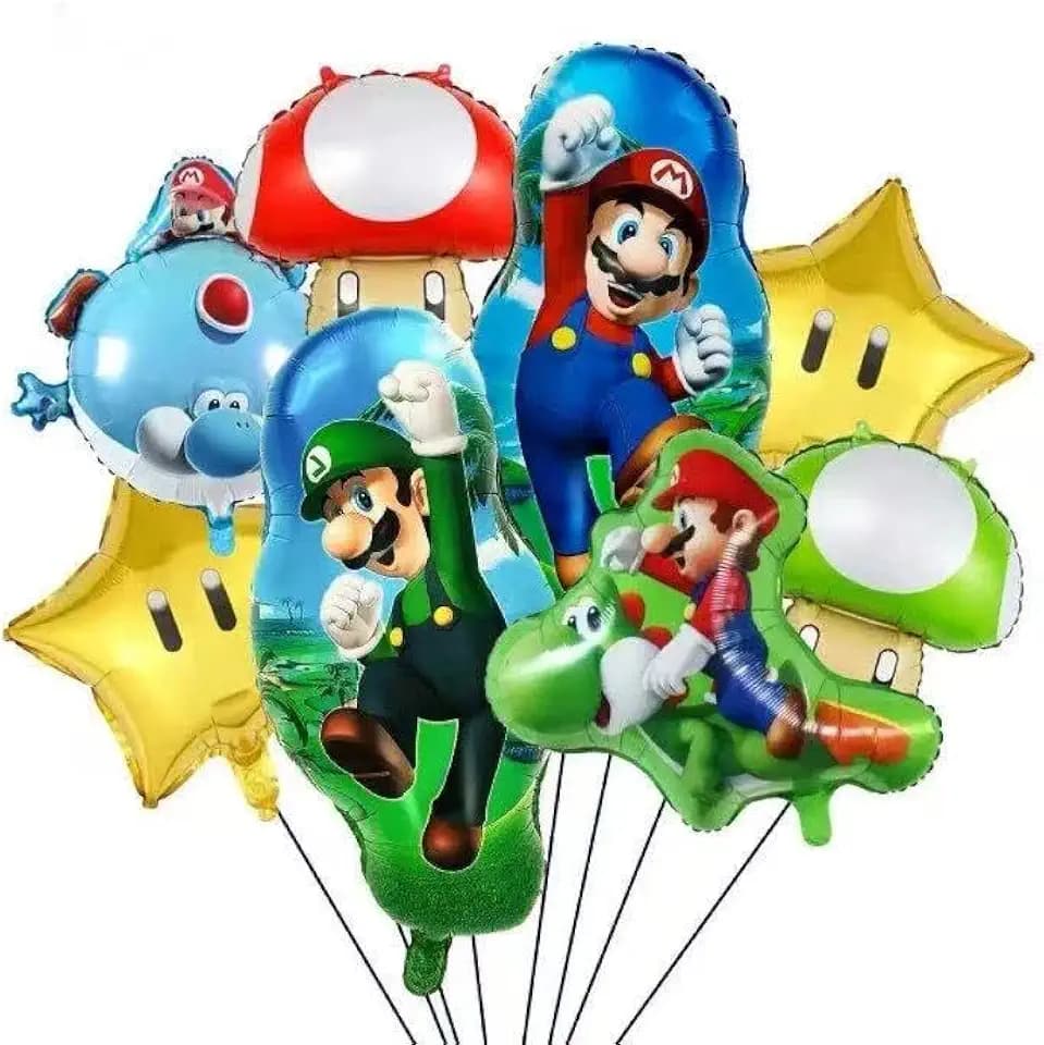 8-Piece Super Mario Aluminum Balloon Set - Super Mario & Classic Design, Vibrant 3D Cartoon Shape, Party Decoration Essential, Durable Foil Material