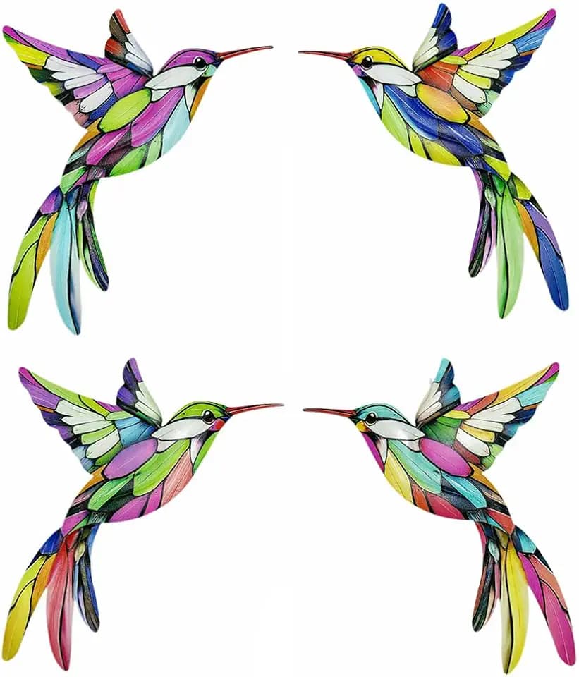LWINGFLYER 4 Pcs Bohemian Wall Decor Metal Butterfly & Hummingbird – Mexican Talavera Wall Art for Outdoor Fence & Indoor Bathroom Kitchen (Hummingbirds 02)