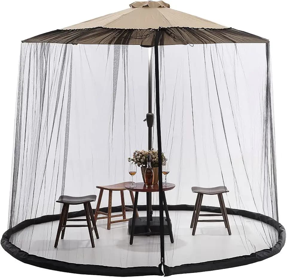 LiveGo Schirmmückennetz, Terrassenschirm-Netz, 7FT-12FT, mit Polyester-Netz und befüllbarer Basis, perfekt den Schutz vor Sonne Mücken im Garten (335 * 240cm, Schwarz), (N45-100-1112)