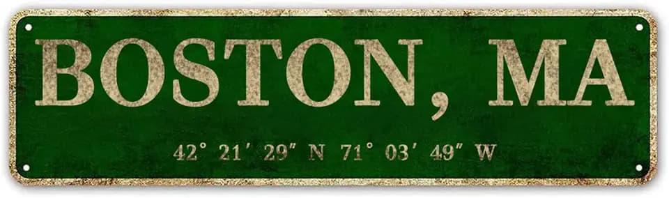 LINStore Boston, MA City Sign Rustic Vintage Metal Art Wall Decor Office/Home/Classroom 4” x 16”
