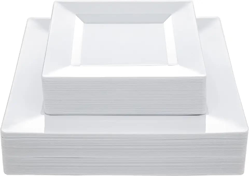 N9R 60PCS White Square Plastic Plates, Disposable Plates for Party