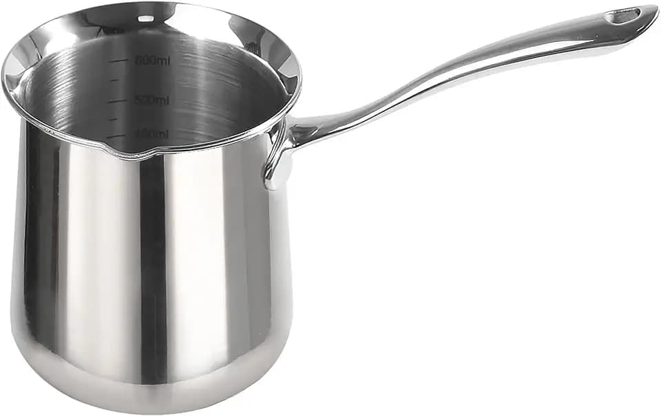 IMEEA 20oz Turkish Coffee Pot Heavy-Duty SUS304 Stainless Steel, Tri-Ply Solid Build Cezve Ibrik for Turkish & Greek Coffee, Compact Stovetop Milk & Sauce Warmer