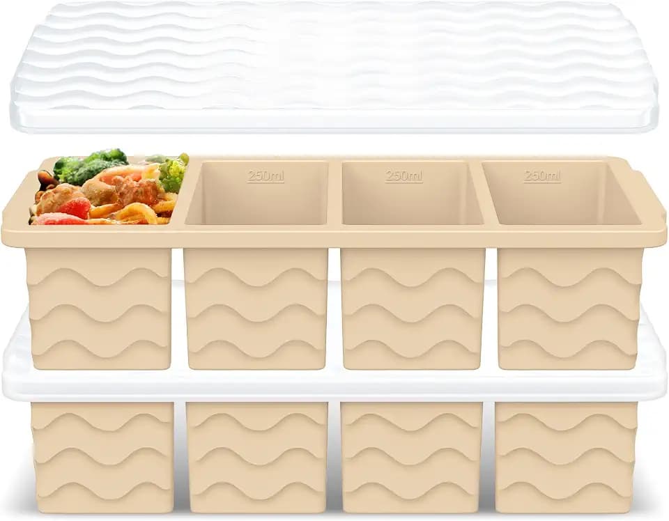 Doasuwish Silicone Freezer Tray for Soup with Lid – 1-Cup Soup Container Cube Style Ice Cube Trays for Freezer, Meal Prep & Food Storage, Freeze 250mL/125mL Portions – 2 Pack