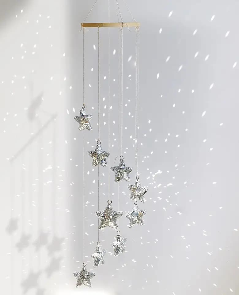 AceList Hanging Disco Ball Decor Star Sun Catcher, 35 Inch Handmade Light Reflecting Hanging Decor for Window, Indoor Room, Home Decor – Unique Sparkle Home Accent & Gift