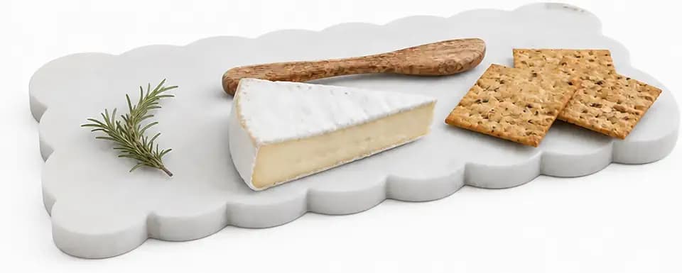 Mud Pie Scallop Marble Board Set, White, 12" x 5"