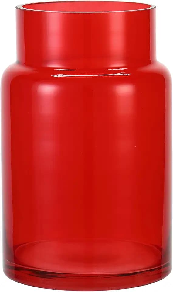 Large Glass Vase, 9.2 Inch Flower Vase, Glass Flower Vase for Bouquet, Red Tall Vases, Large Vases for Home, Wide Mouth Vase for Flowers, Wedding, Living Room, Office Decor