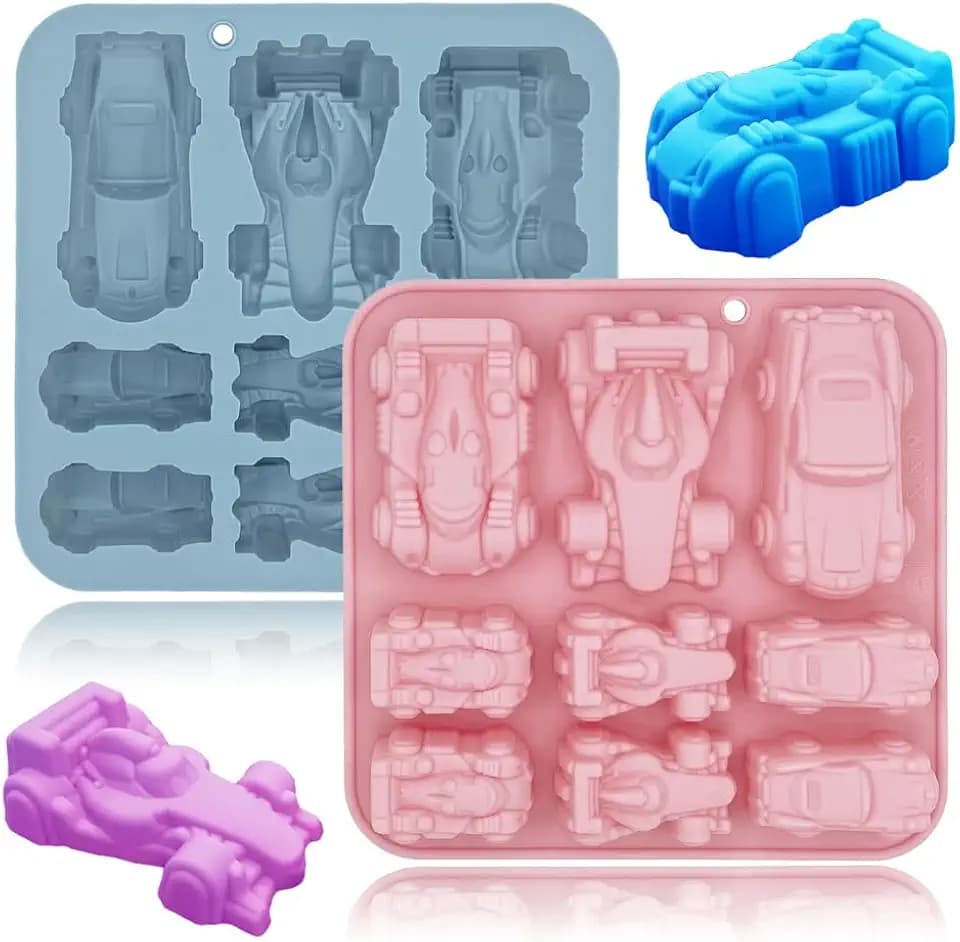2 Pack Racing Car Jello Molds Silicone 9 Cavity 3D Car Themed Chocolate Mold Ice Cube Tray DIY Baking Tool for Kids Chocolate Cake Dessert Candy Mousse Pastry Cupcake Topper Handmade Soap Crayons