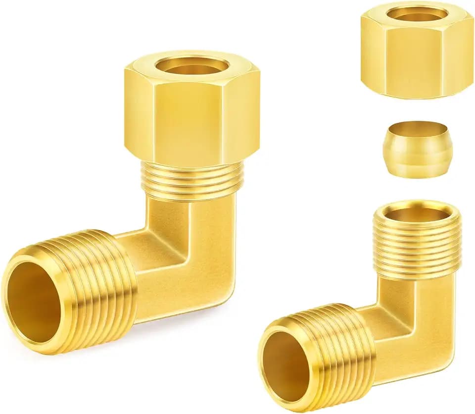ChillWaves Brass Compression Tube Fitting, 3/4" OD x 1/2" NPT Male 90 Degree Elbow Compression Union Connector(2-PACK)
