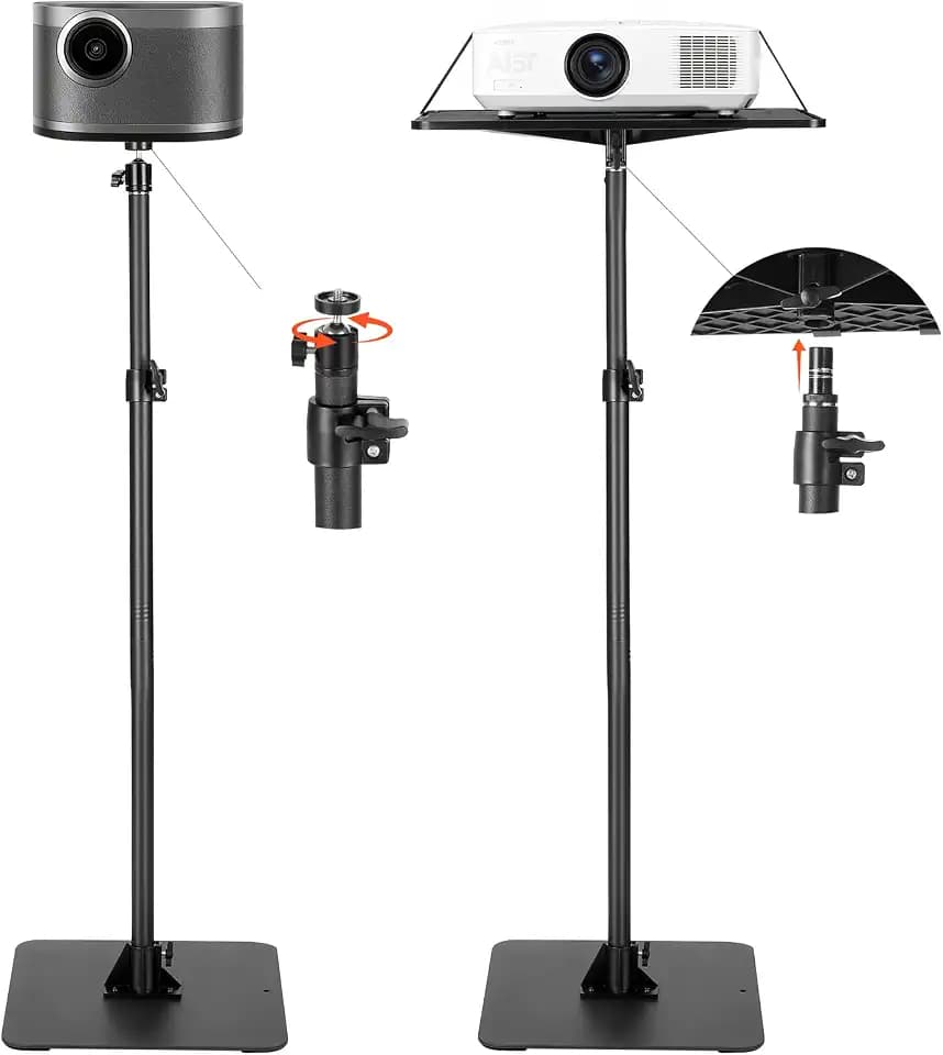 VEVOR Projector Stand, Projector Floor Stand with Adjustable Height 30.3 to 63.4 inch, 360° Horizontal Rotation Projectors Cart for Meetings, Outdoor Movies, Video Stand, Gimbal Mount or Tray Support