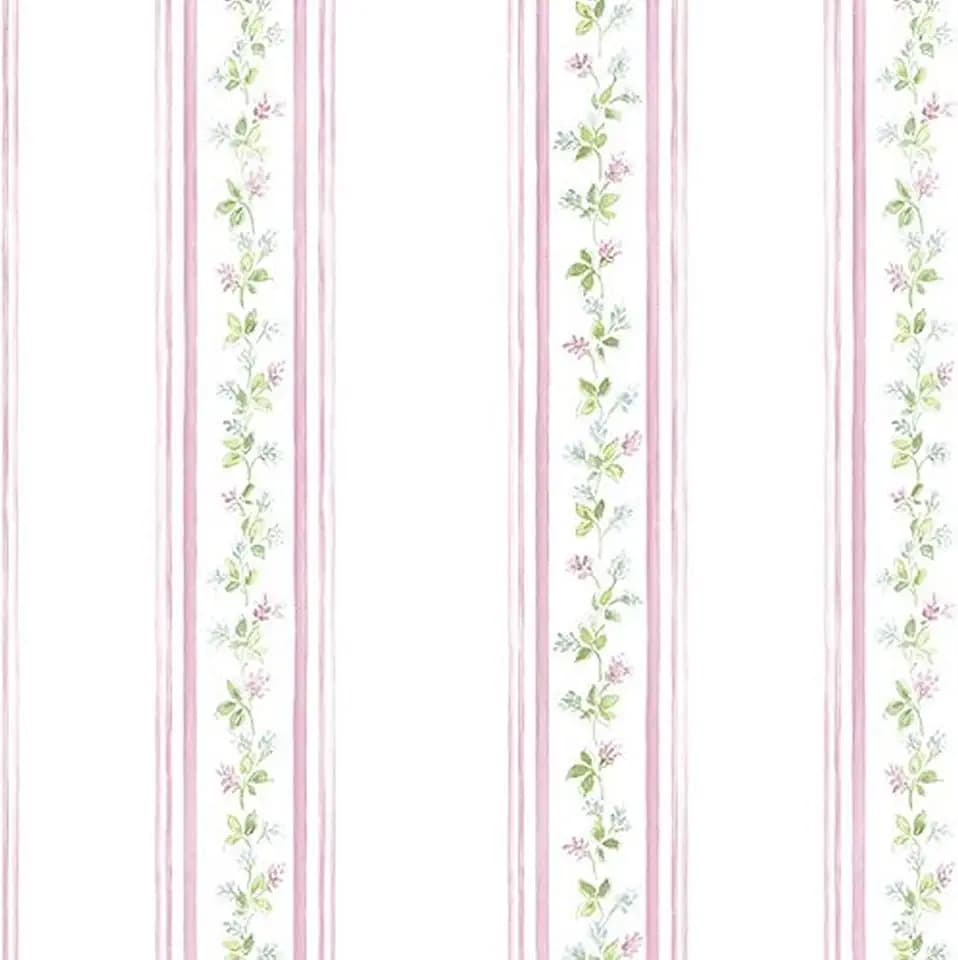 Manhattan Comfort NWPR33870 Quincy Vinyl Floral Stripe Wallpaper Roll, Pink