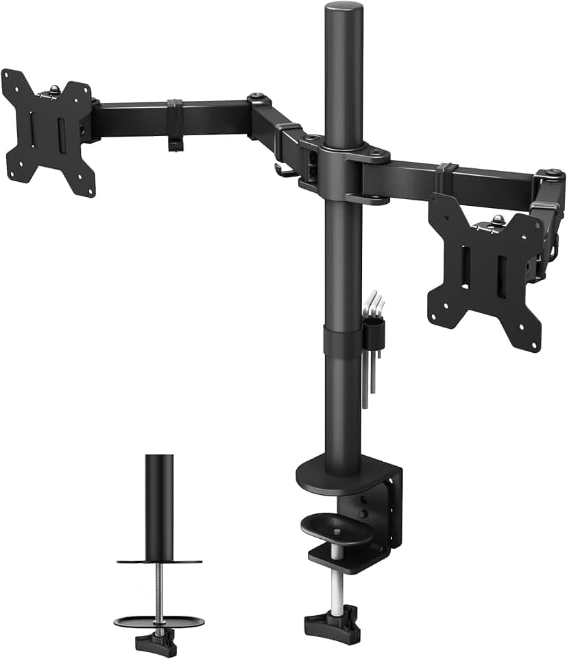 BONTEC Monitor Halterung 2 Monitore für 13-27 Zoll, 10 kg pro Arm, Schwarz