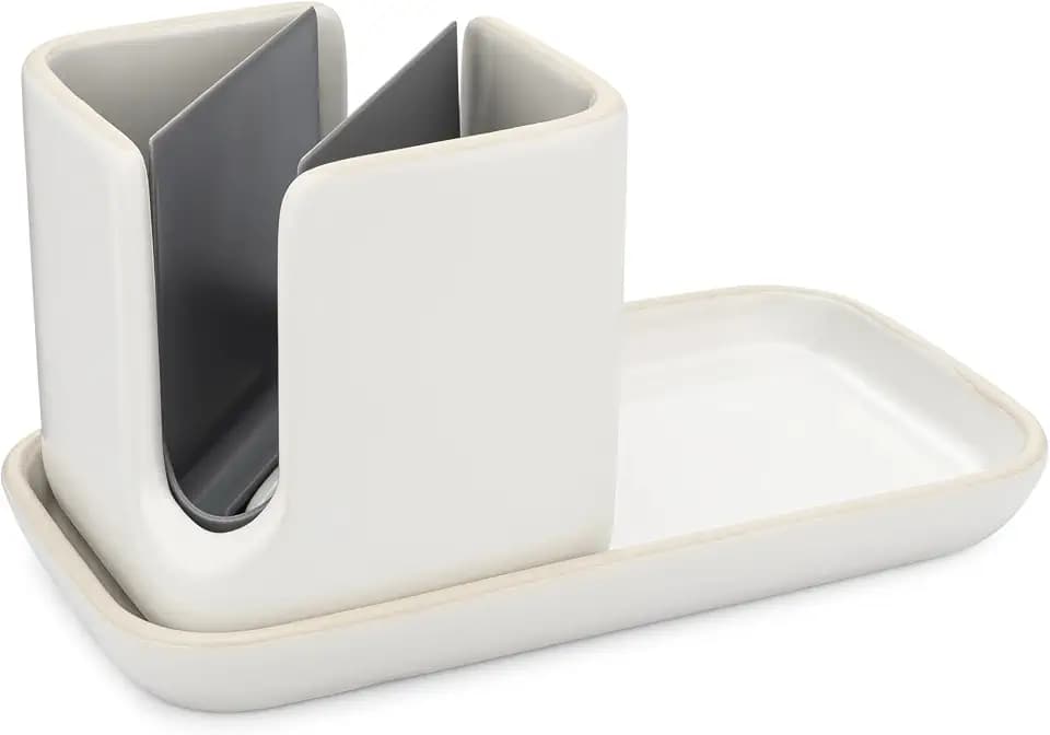 Full Circle Sinkside Ceramic Cleaning Station, Dishwasher Safe, White