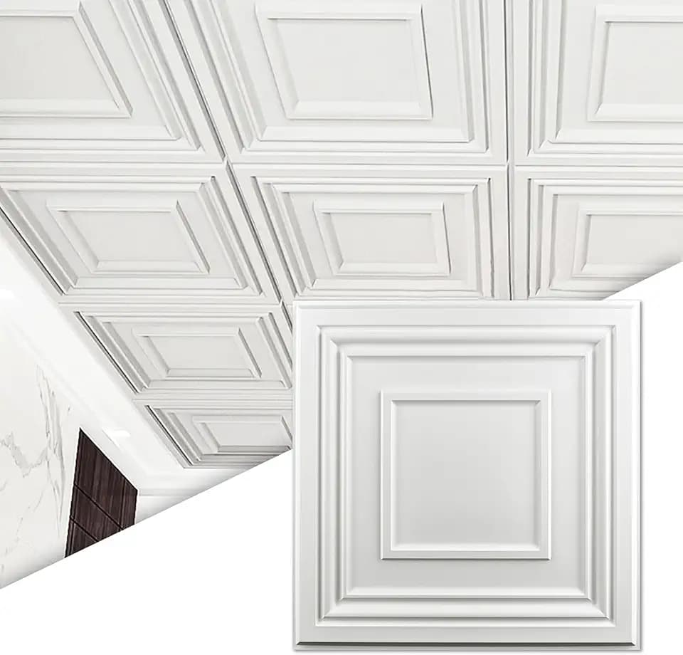 Art3d PVC Drop Ceiling Tiles 24x24 in, 12-Pack, 48 Sq.Ft, Snow White