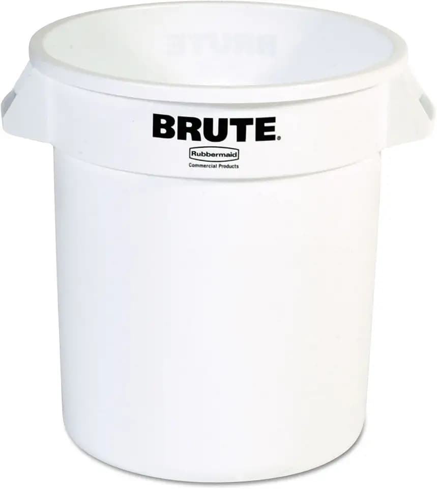 Rubbermaid Commercial Products BRUTE Heavy-Duty Round Trash/Garbage Can, 10-Gallon, White, Outdoor Waste Container for Landscapers/Construction/Restaurants/Back of House/Offices/Warehouses, Pack of 6