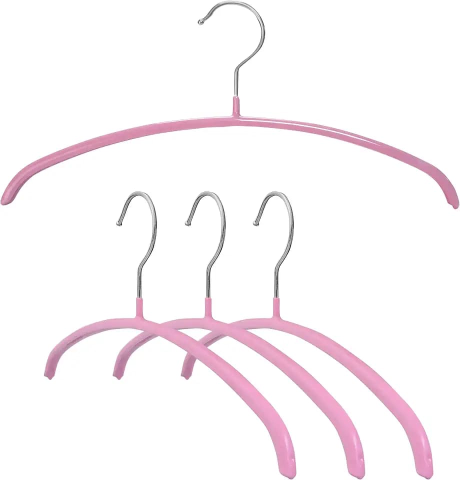 MAWA Toddler/Children Clothing Hanger, Non-Slip Metal Curved Clothing Hanger, Rotating Hook, Pink, Set of 4