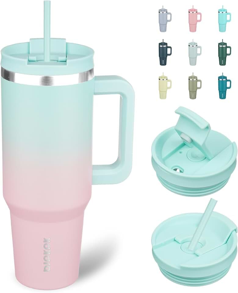 BJPKPK 40 oz Insulated Tumbler with Handle & Straw, Stainless Steel