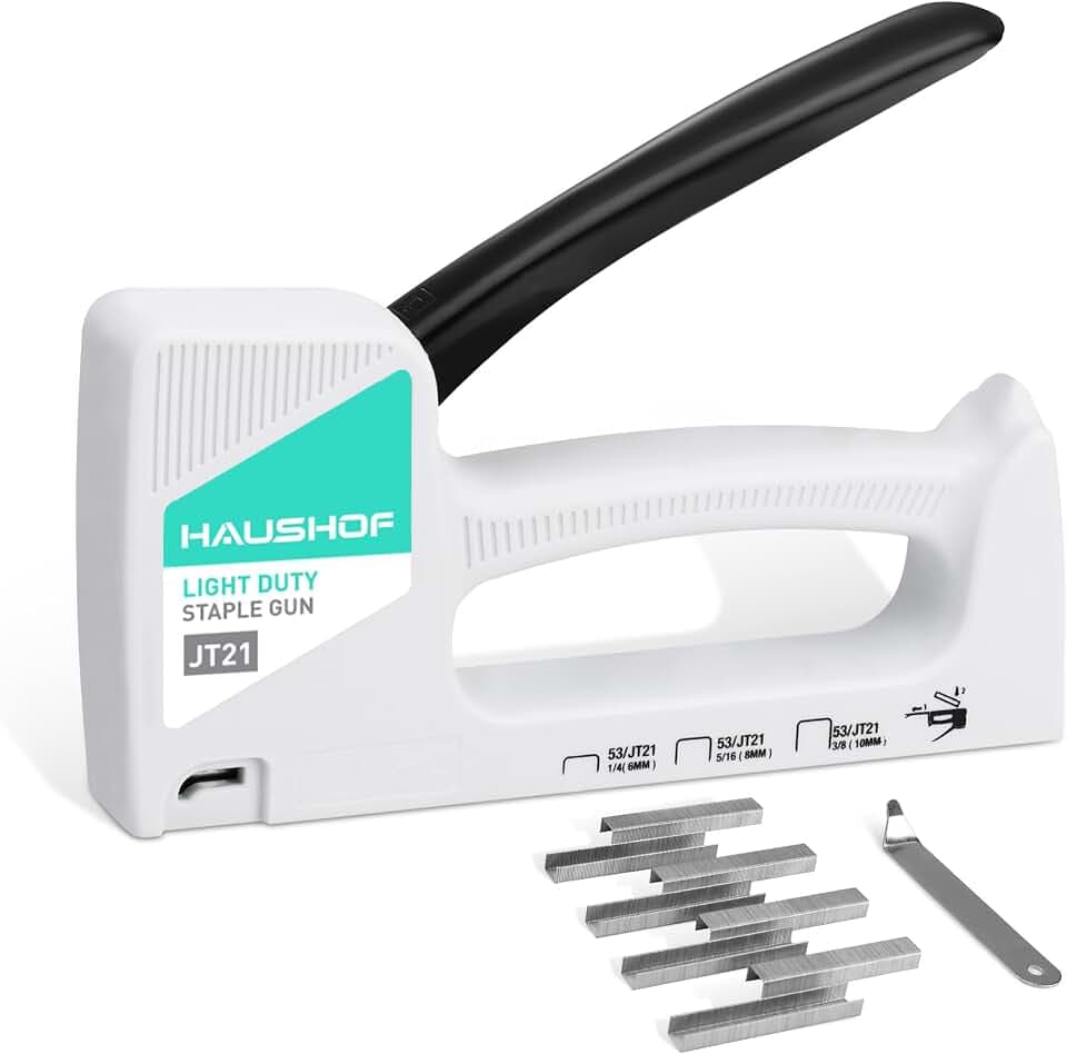 HAUSHOF Handtacker Tackerpistole Heftpistole Holztacker Typ 53 | Polsterung, 800 Klammern 8 mm, Klammerentferner, für Holz, Stoff und Möbel