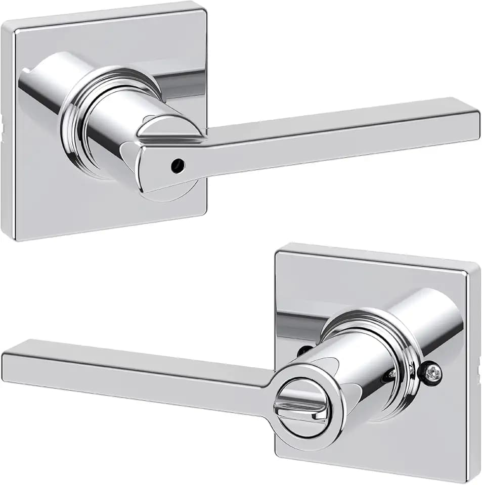 Kwikset Casey Interior Privacy Door Handle with Lock, Door Lever For Bathroom and Bedroom, Polished Chrome Reversible Keyless Turn Lock