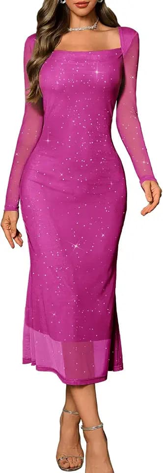 DRESSTELLS Women Cocktail Sparkly Sequin Formal Wedding Guest Dress