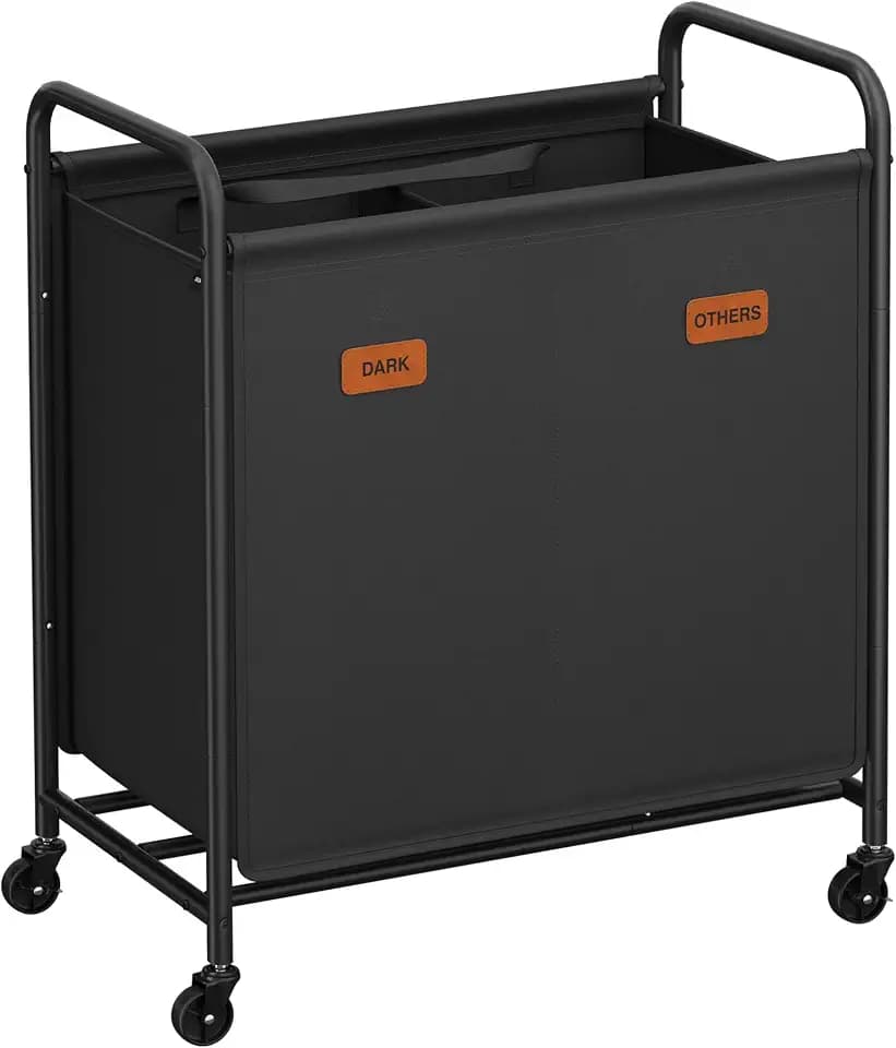 SONGMICS 2-Section Laundry Sorter, with Wheels, Removable Bags