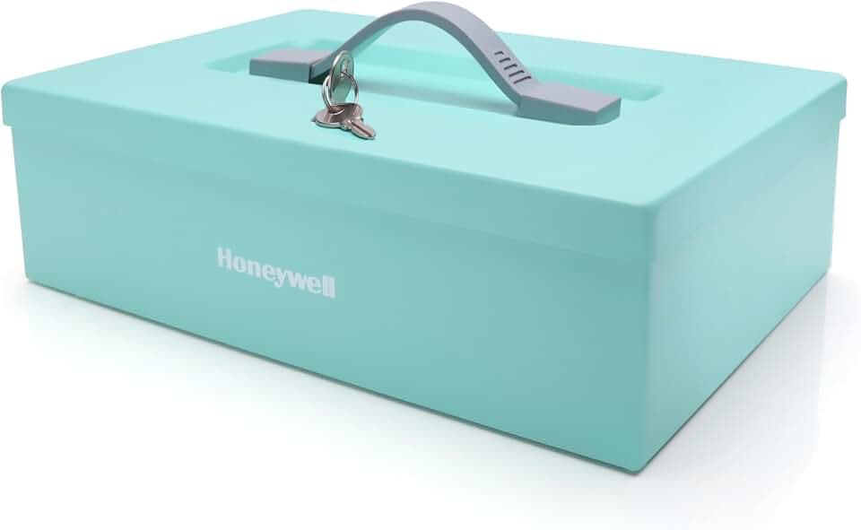 Honeywell Safes & Door Locks - Small Safe Box for Home - Fire Resistant Documents Lock Box with Keys - Steel Security with Key Lock for Personal Items, Jewelry, Money - 0.17 Cubic Feet - Teal - 6124TL