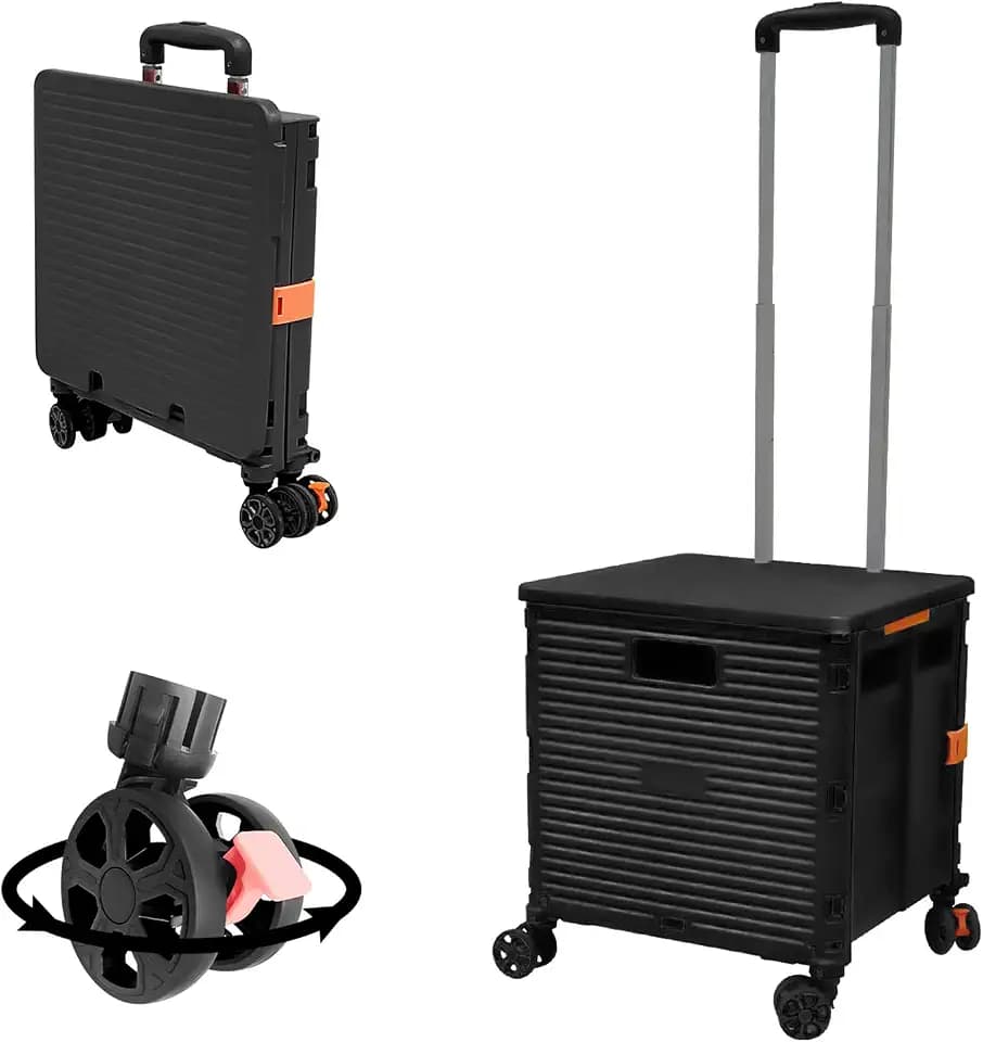 FELICON SELORSS Foldable Utility Cart Folding Portable Rolling Crate-Black