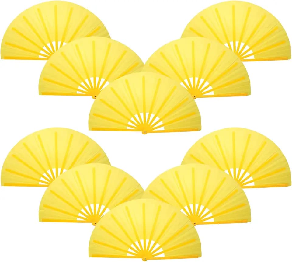 QIRMIZI 10PCS Boots on The Ground Line Dancing Fan - Large Folding Hand Rave Fan for Chinese Kung Fu, Dance, Music Festivals,Carnivals, Weddings, EDM Events, Parties & Decorations,Yellow
