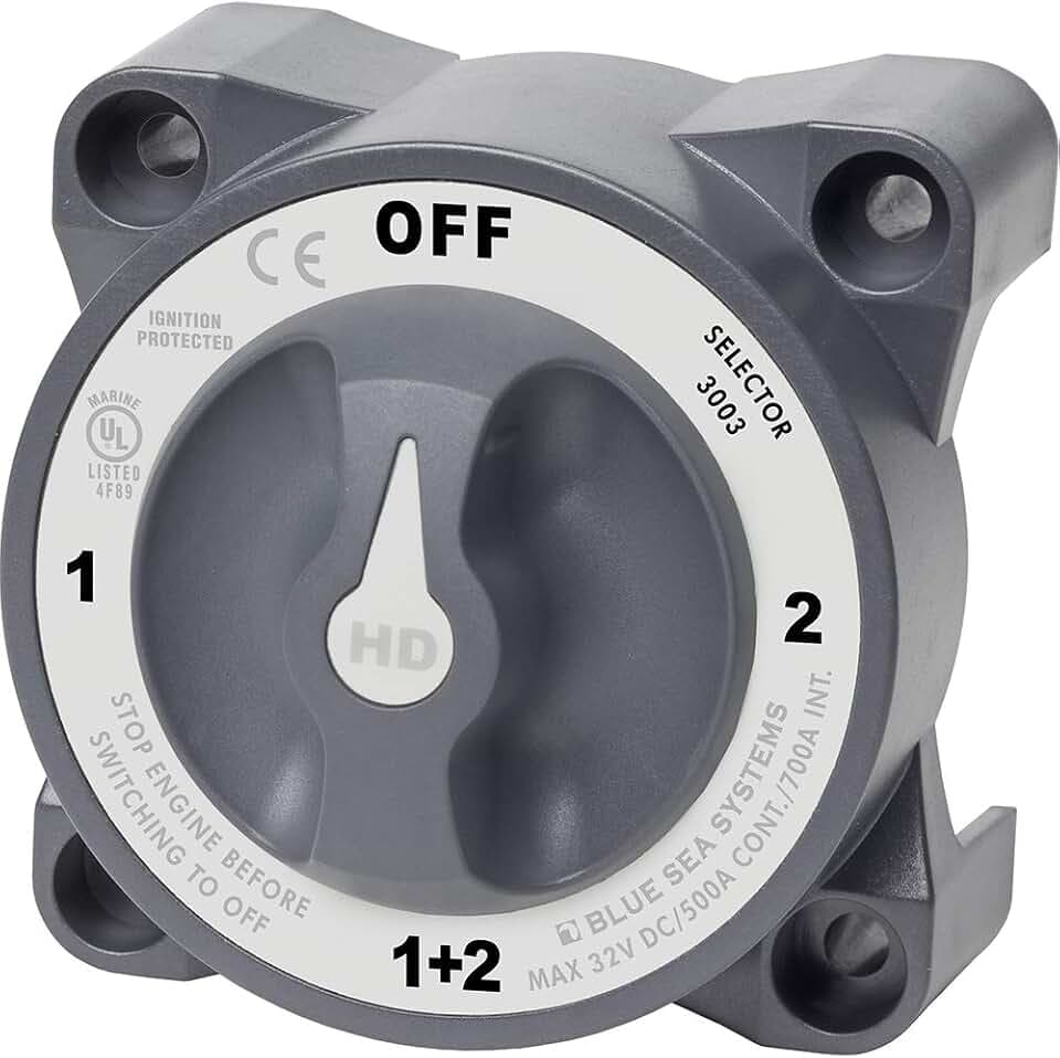 Blue Sea Systems 3003 Heavy Duty Battery Switch with Alternator Field Disconnect, 1-2-Off-Both