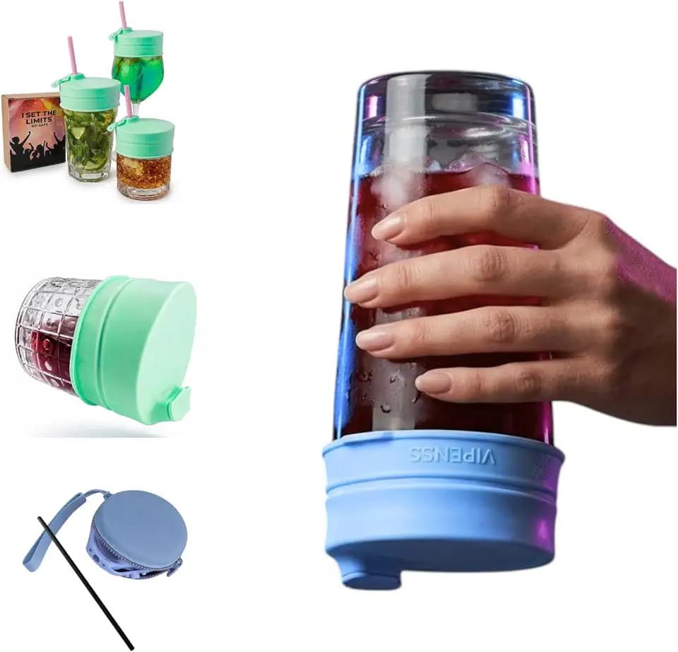 Drink Cover for alcohol protection women and men,Anti Drug Cup Protector,Silicone Drink Cover,Fits all cup sizes,Leak-Proof Lid with Ergonomic Sip Design(SET GREEN & BLUE CUP COVER & 2 STRAW)